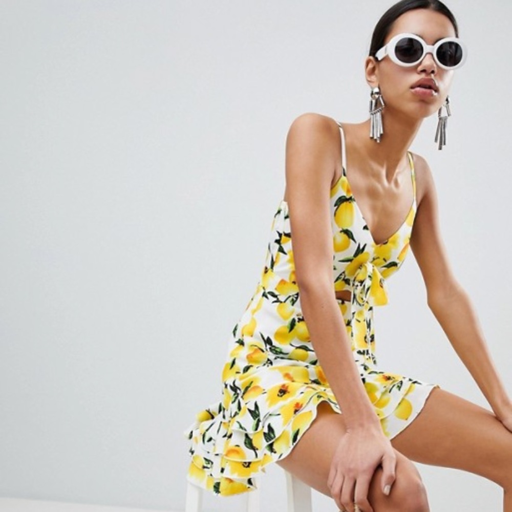Cut Out Lemon Print Dress
